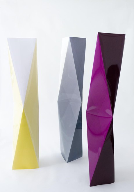 Stefanie Seufert: Towers, Option #2, Atlas Grey, Dark Aubergine, Just Yellow