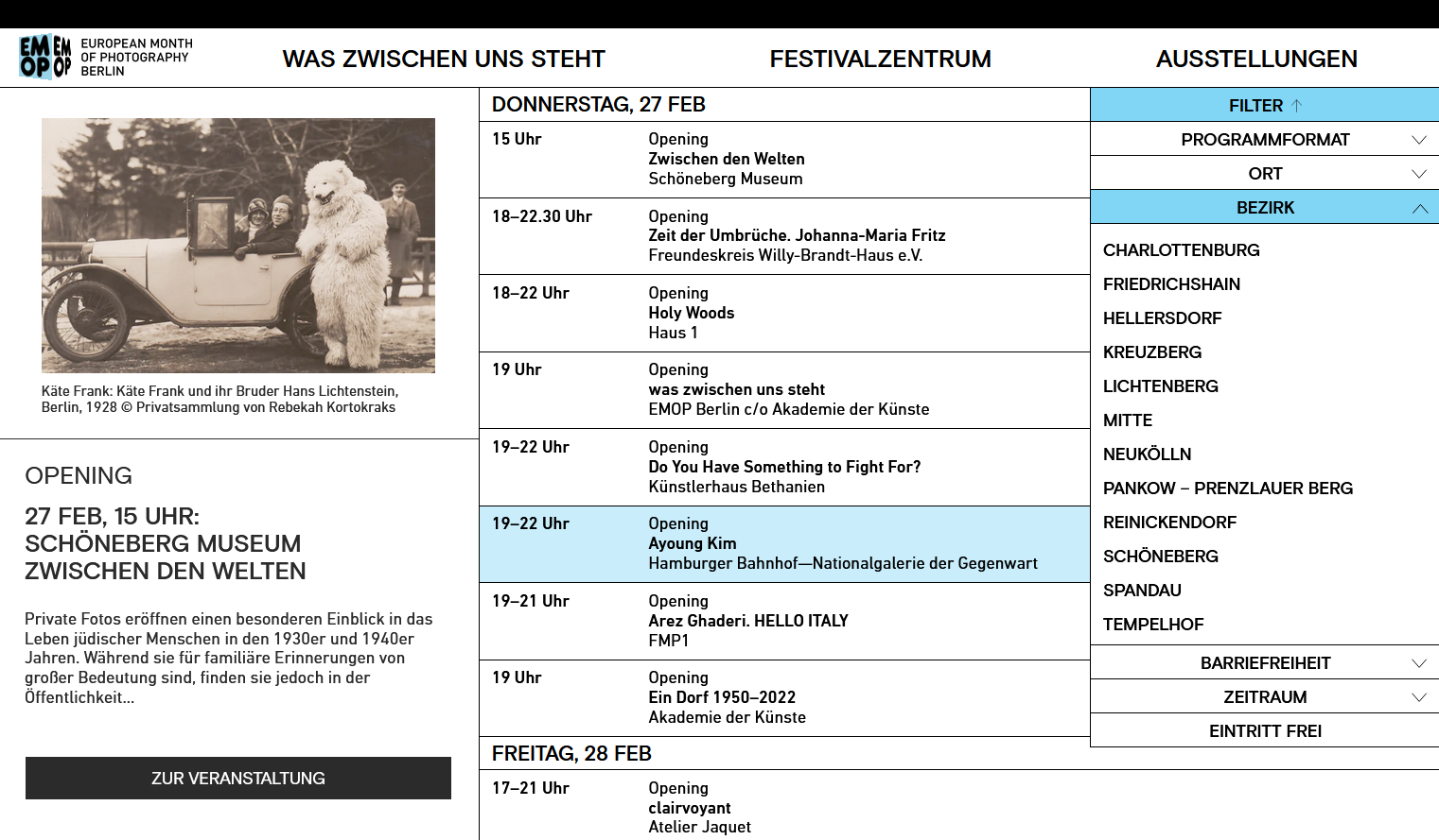 Ansicht der Schalt-Fläche Veranstaltungskalender